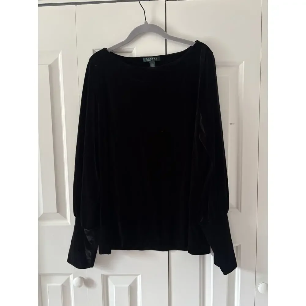 Lauren Ralph Lauren Black Velvet Long Sleeve Shirt XL - Picture 2 of 10